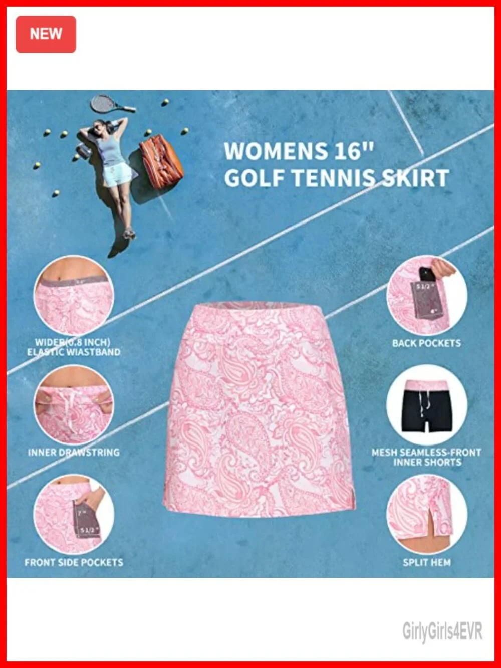 High Waisted Athletic Skort with 4 Pockets for Tennis Golf